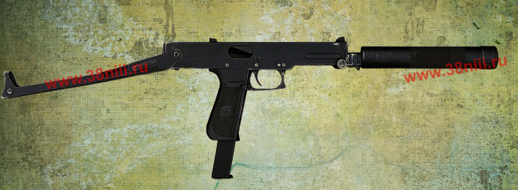 Пистолет-пулемет ПП-93 с глушителем, откинутым прикладом и магазином на 30 патронов