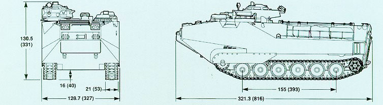 Десантный плавающий гусеничный  бронетранспортёр LVTP7 размеры и компоновка