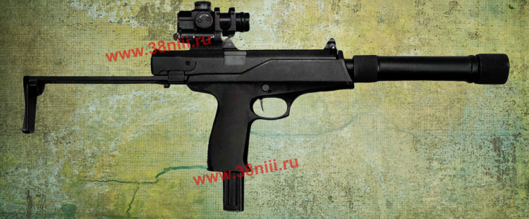 Пистолет-пулемет АЕК-919К с установленным ПМС и коллиматорным прицелом ПК23-01, приклад выдвинут