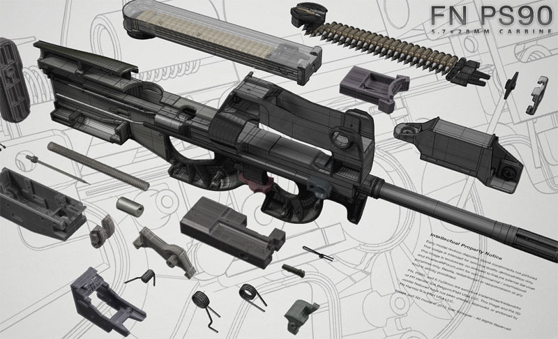 Пистолет-пулемет Р90 составные части рисунок 1